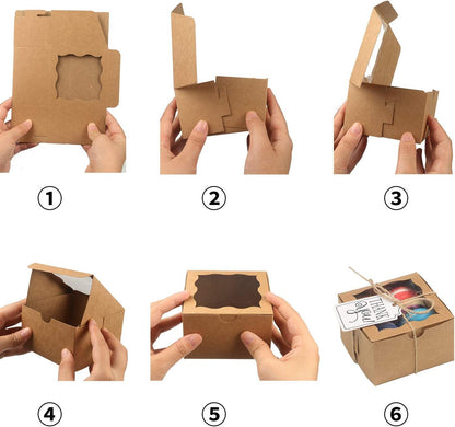 60 Pcs Brown Bakery Boxes with Window 4x4x2.5 Inches Cookie Boxes Kraft Paper Brown Gift Box for Pastries - Lasercutwraps Shop