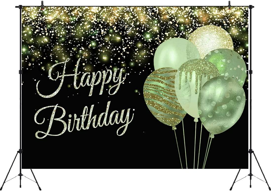 Green Happy Birthday Backdrop Glitter Balloons Gold Sparkle Sequins Dots Sweet 16th Girls Women Photography Background - Lasercutwraps Shop