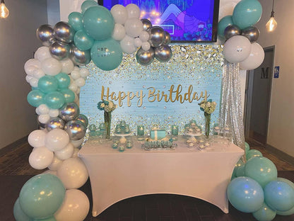 Blue Happy Birthday Backdrop Golden Diamond Shiny Bokeh Photography Background - Lasercutwraps Shop