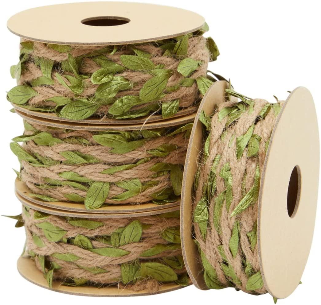 4 Rolls Burlap Leaf Ribbon for Jungle Safari Birthday Party Decorations, 16 Feet Jute Vine Garland for Wreaths, Baby Shower, Classroom - Lasercutwraps Shop