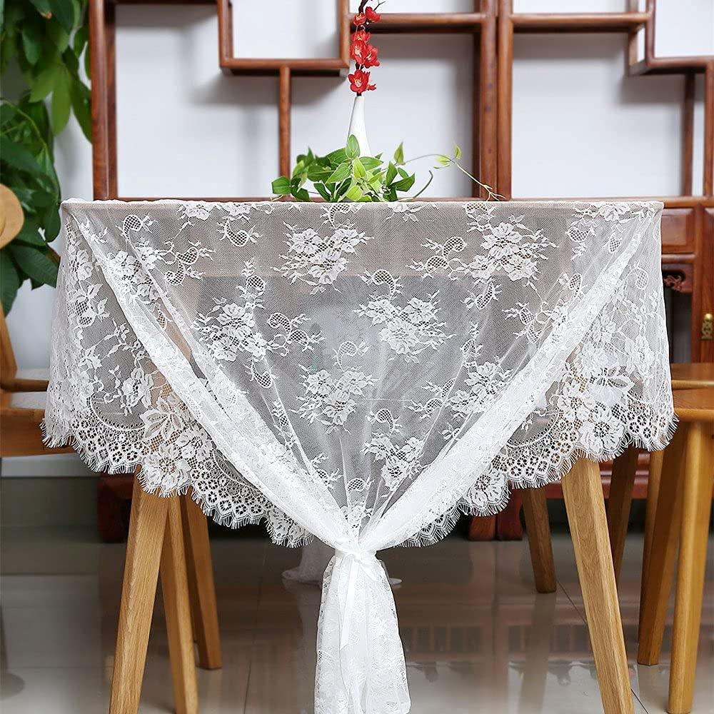 Lace Tablecloth White Wedding Tablecloths 60x120 Inch Vintage Rustic Farmhouse Table Fabric for Romantic Wedding Table Decorations - Lasercutwraps Shop