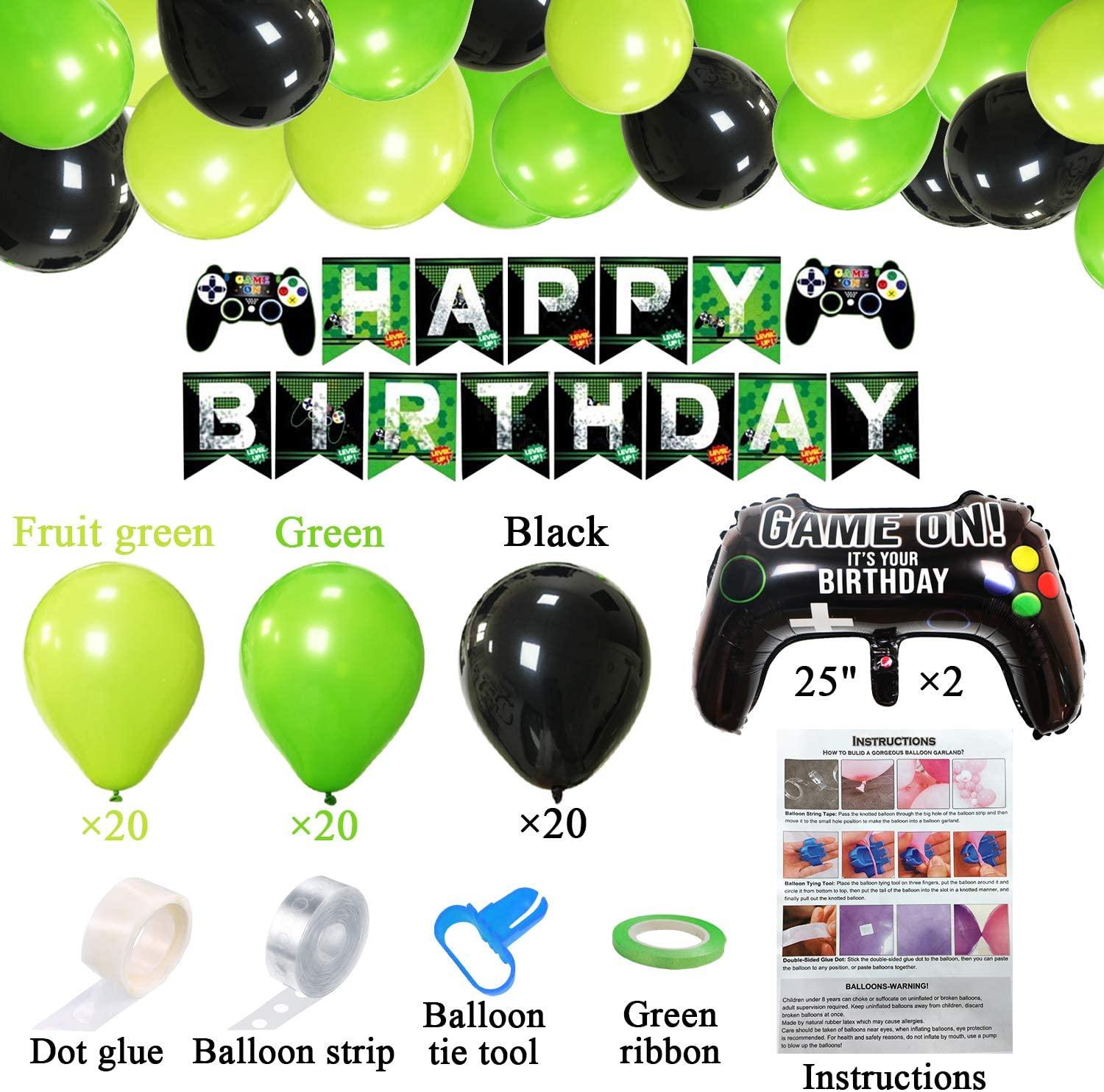 81pcs Gamer Birthday Party Decoration Kit for Boys Happy Birthday Gamer Banner Green Black Balloons Garland Arch Kit - Lasercutwraps Shop