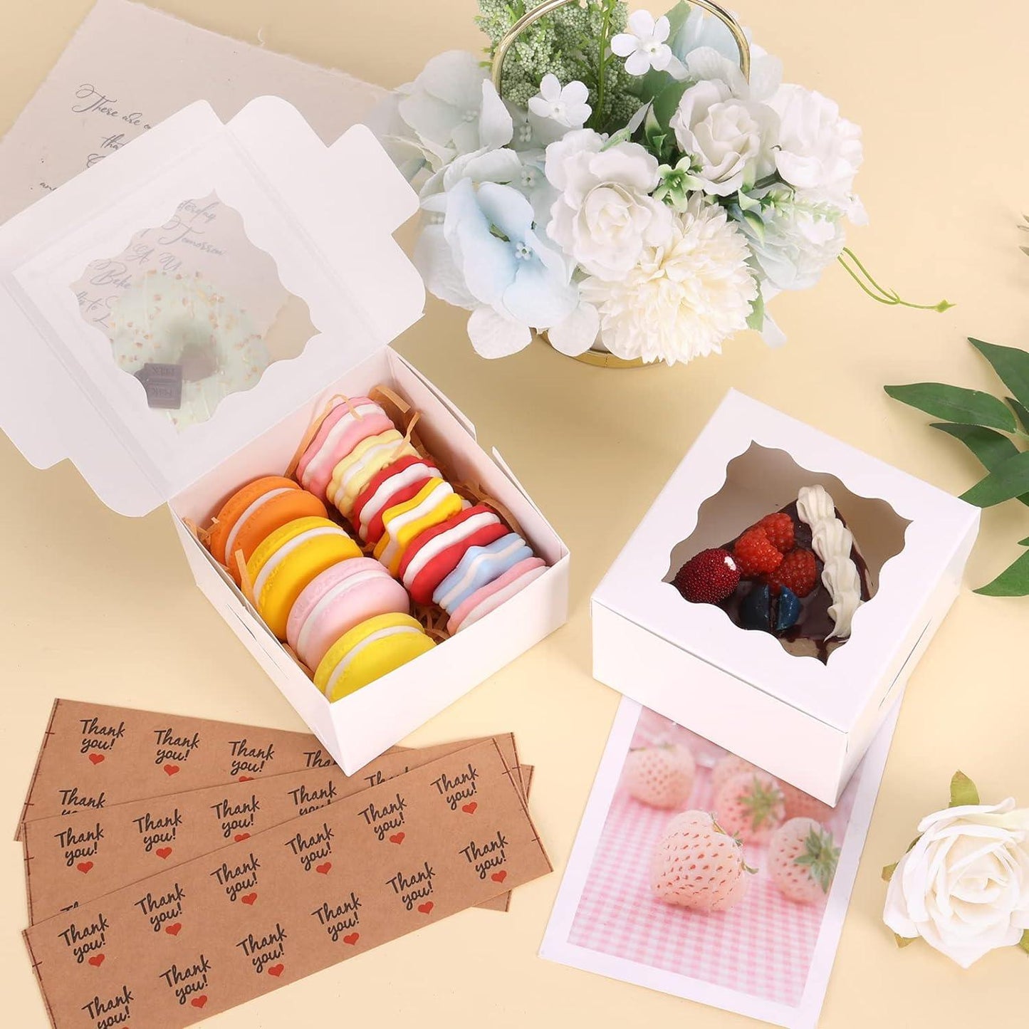 50pcs 4x4x2.5 Inches White Bakery Boxes with Window, Cookie Boxes, Mini Cake Boxes, Dessert - Lasercutwraps Shop