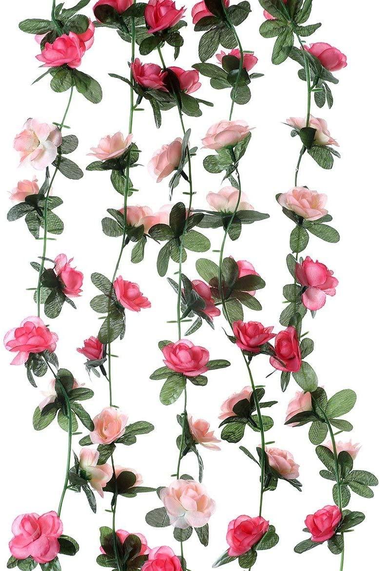 5 Pack 41 FT Fake Rose Vine Flowers Plants Artificial Flower Hanging Rose Ivy Home Wedding Party Decorations - Lasercutwraps Shop