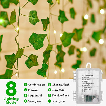 9.8ft x 9.8ft String Lights with 12pcs Artificial Ivy Vines Battery Operated Curtain Lights for Wedding - Lasercutwraps Shop