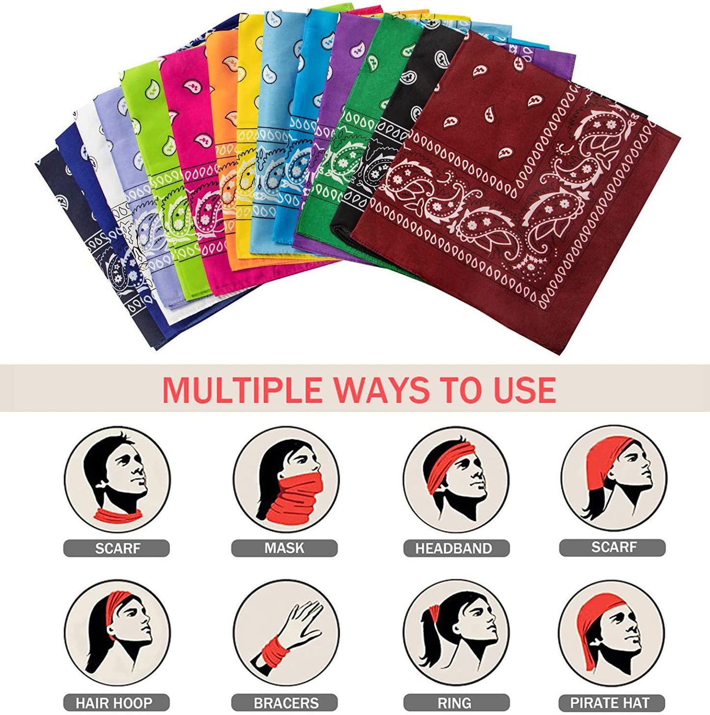 Bekecidi 4 PCS Paisley Bandanas Head Scarf Bandana For Men And Women Multifunction Bandana Headband Cowboy Neckerchiefs Unisex Headwraps Handkerchief Hair Accessories