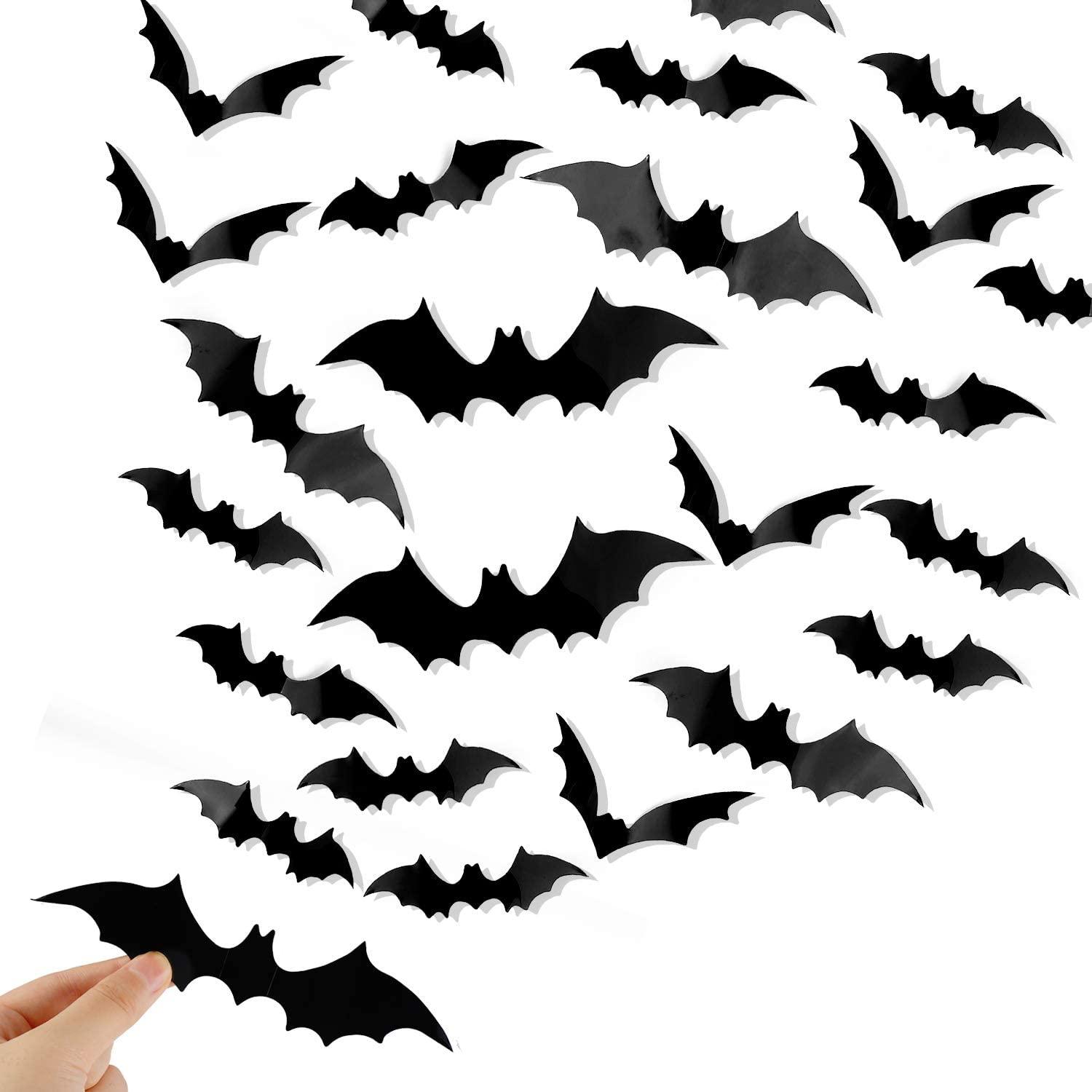 Bats Wall Decor,120 Pcs 3D Bat Halloween Decoration Stickers for Home Decor 4 Size Waterproof Black Spooky Bats - Lasercutwraps Shop