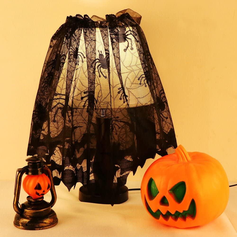 18 x 60 Inch Halloween Black Lace Lamp Shade Cover with Ribbon, 3 in 1 Black Spider Lamp Shade Covers for Halloween Decorations - Lasercutwraps Shop
