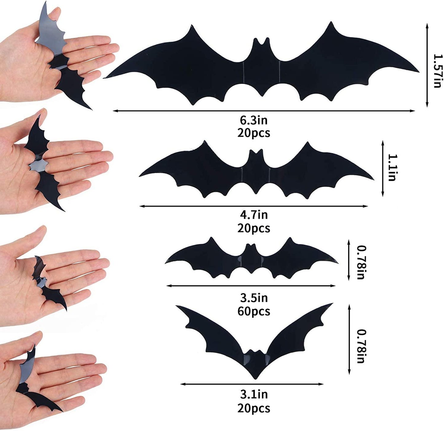 Bats Wall Decor,120 Pcs 3D Bat Halloween Decoration Stickers for Home Decor 4 Size Waterproof Black Spooky Bats - Lasercutwraps Shop