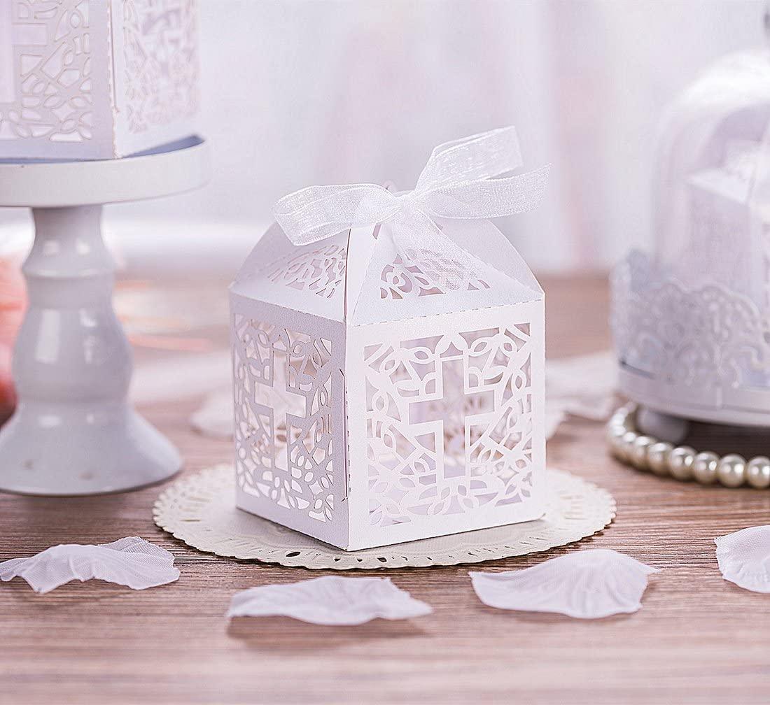 50PCS Baptism Favor Boxes, 2.2''x2.2''x2.2''Laser Cut Favor Boxes with 50 Ribbons - Lasercutwraps Shop