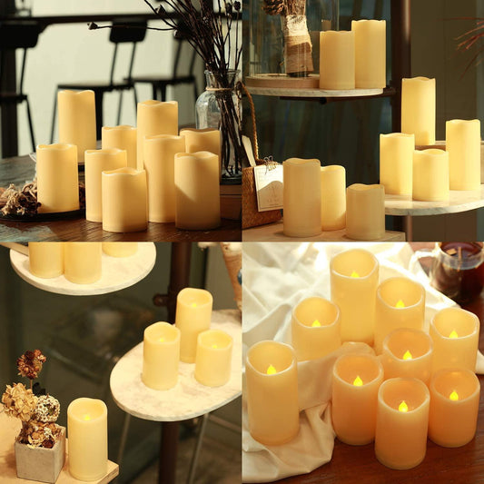 Flameless Candles, LED Candles Outdoor Candles Waterproof Candles(D: 3" x H: 4"5"6") Battery Operated Candles Plastic Pack of 9 Flameless Candles - Lasercutwraps Shop