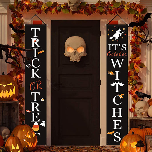 Halloween Decorations Outdoor | Trick or Treat & It's October Witches Front Porch Banners for Halloween Porch Decor - Lasercutwraps Shop