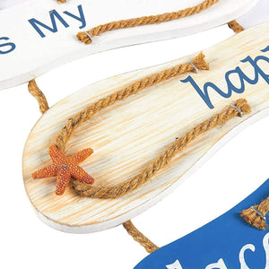 The Beach is My Happy Place Sign, Hanging Nautical Flip Flop Wall Sign Ornament for Home and Beach Bathroom Decor (8.5 x 20 In) - Lasercutwraps Shop
