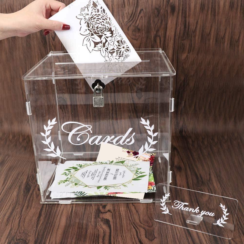 Acrylic Wedding Card Box with Lock, Clear Card Box for Wedding Reception, Wedding Money Box Gift Card Box - Lasercutwraps Shop