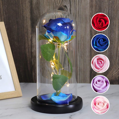 Christmas Rose Gift for her,Women's Gift Birthday Gifts Colorful Artificial Flower Rose Gift Led Light String on Colorful Flower, Last Forever in A Glass Dome, Unique Gift for Her,Thanksgiving Gift - Lasercutwraps Shop