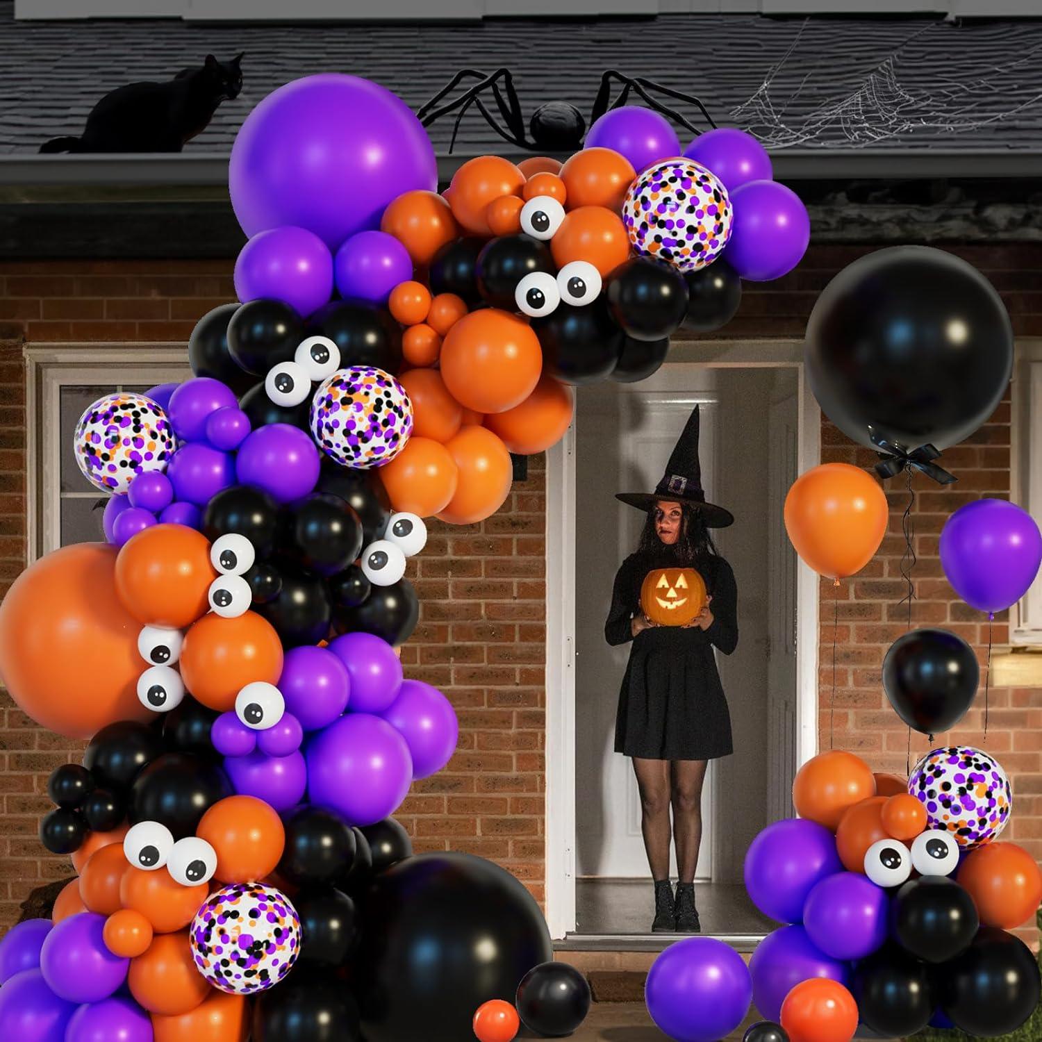 140Pcs Halloween Balloon Garland Arch kit with Black Orange Purple Confetti Eyeball Balloons for Halloween Day Party - Lasercutwraps Shop