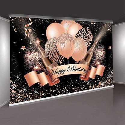 Rose Gold Happy Birthday Backdrop for Women Bday Party Photography Background - Lasercutwraps Shop