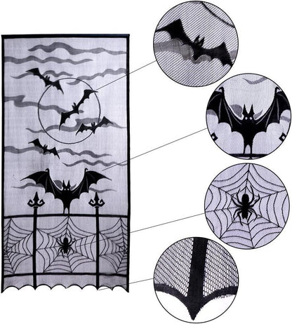 2pcs Black Lace Halloween Window Curtains, Spider Web Bats Door Curtain Panel Decor for Spooky Halloween Holiday Party Decoration, 40 x 84 Inch - Lasercutwraps Shop