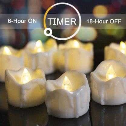 Timer Tea Lights, Flameless Flickering Auto Tea Lights Battery Operated, Auto-On 6 Hours and Off 18 Hours Everyday, Batteries Included - Lasercutwraps Shop