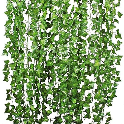 12 Strands Artificial Ivy Leaf Plants Vine Hanging Garland Fake Foliage Flowers Home Kitchen Garden Office Wedding Wall Decor, 84 Feet, Green - Lasercutwraps Shop