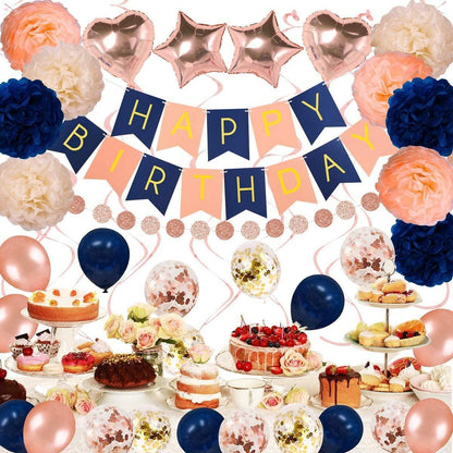 61 Pieces Navy Rose Gold Birthday Decorations Balloon kit with foil Balloons - Lasercutwraps Shop