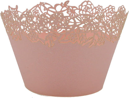 50 Pink Filigree Artistic Bake Cake Paper Cups Little Vine Lace Laser Cut Liner Baking Cup Muffin Case Trays for Wedding Party Birthday - Lasercutwraps Shop