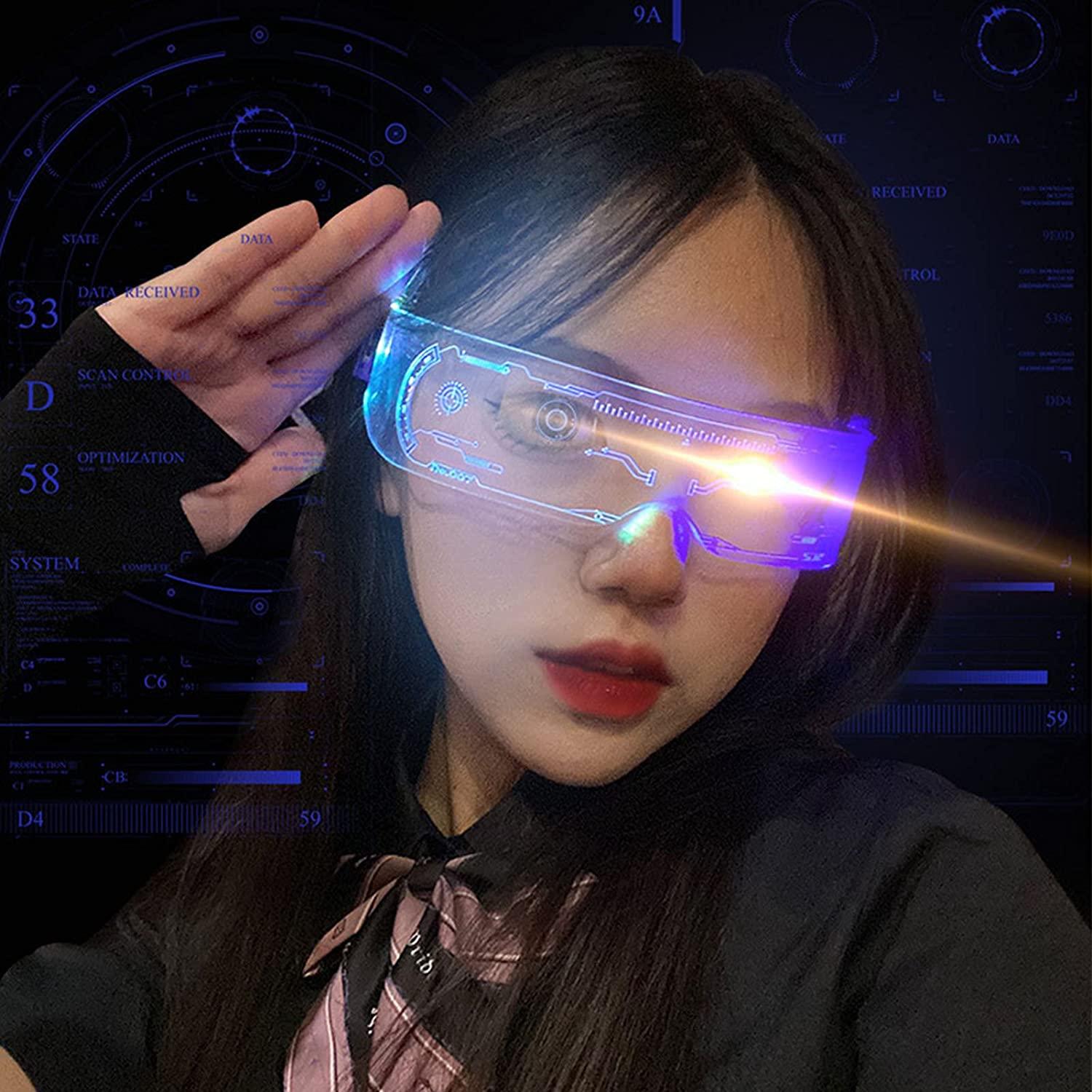 LED Visor Glasses Cyberpunk, Light Up Glasses with 7 Colors and 5 Modes, Luminous Glasses for Cosplay Halloween - Lasercutwraps Shop