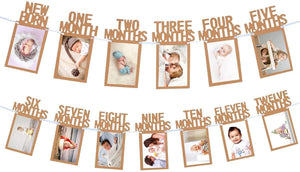 1st Birthday Baby Photo Banner for Newborn to 12 Months, Monthly Milestone Photograph Bunting Garland - Lasercutwraps Shop