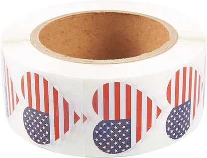 USA American Flag Heart Sticker Roll (1.7 x 1.5 in, 1000 Count) - Lasercutwraps Shop