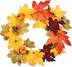 13 Inch Artificial Autumn Fall Wreath, Harvest Thanksgiving Door Wreath for Front Door with Pumpkins, Berry and Maple Leaf - Lasercutwraps Shop
