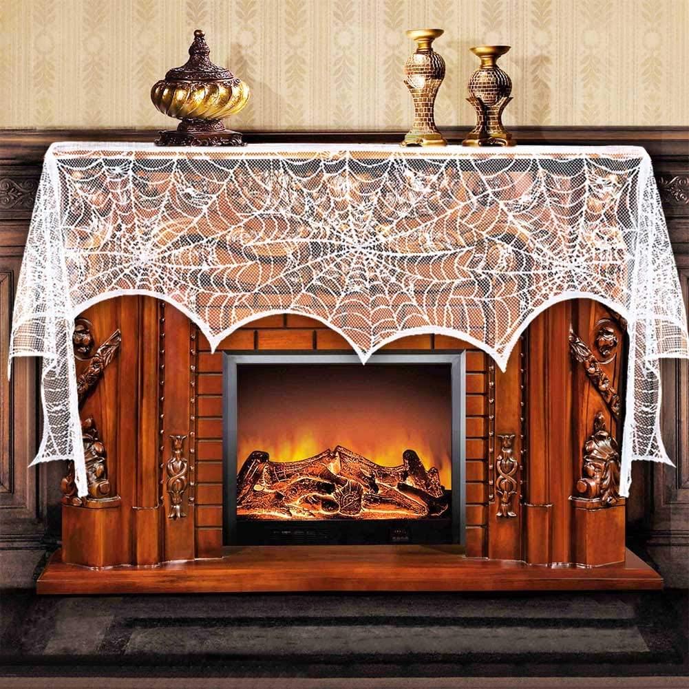 Cobweb Fireplace Scarf Halloween Decoration Black Lace Spiderweb Mantle Scarf Halloween Party Supplies, 18 x 96 inch - Lasercutwraps Shop