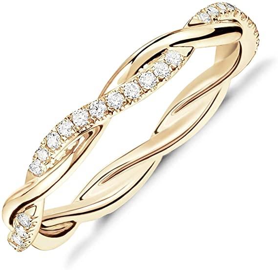 14K Gold Plated Cubic Zirconia Twisted Rope Eternity Band White Gold for Women - Lasercutwraps Shop