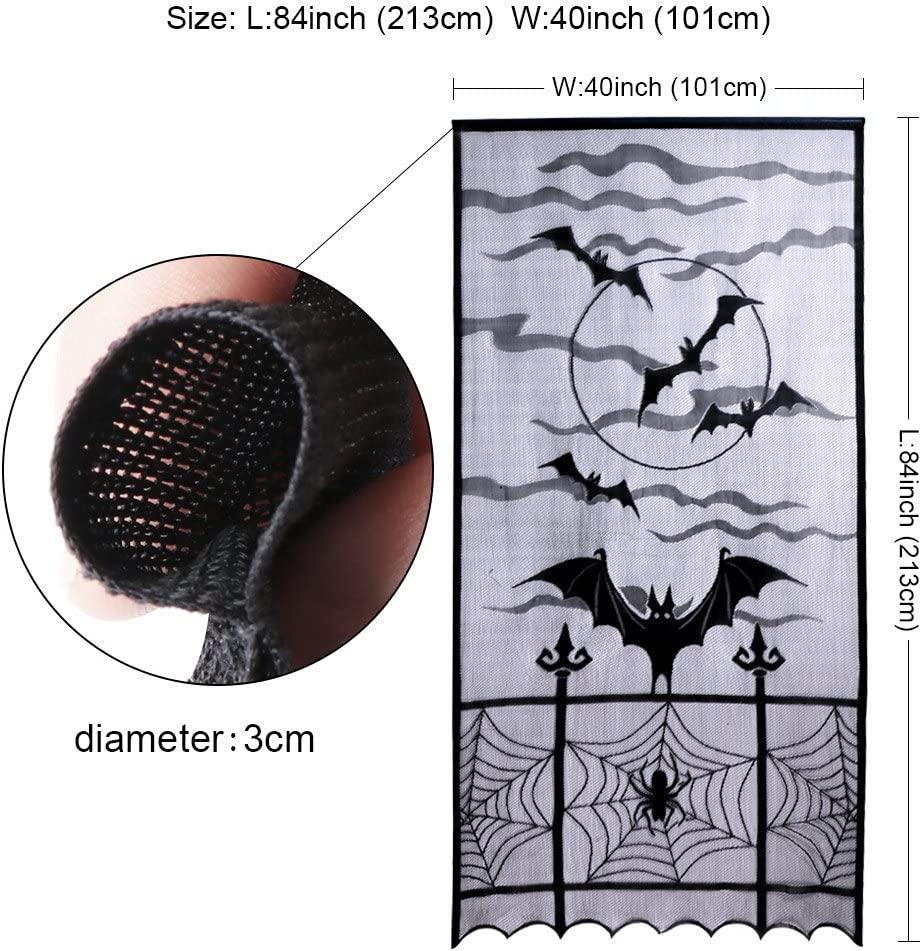 2pcs Black Lace Halloween Window Curtains, Spider Web Bats Door Curtain Panel Decor for Spooky Halloween Holiday Party Decoration, 40 x 84 Inch - Lasercutwraps Shop