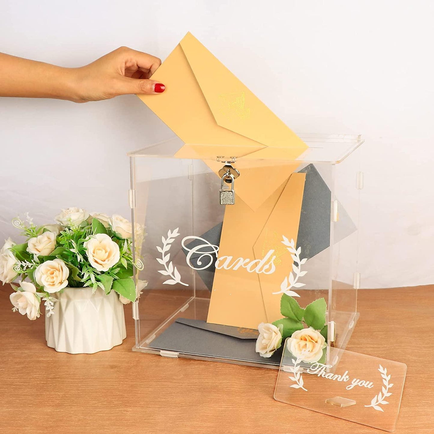 Acrylic Wedding Card Box with Lock, Clear Card Box for Wedding Reception, Wedding Money Box Gift Card Box - Lasercutwraps Shop