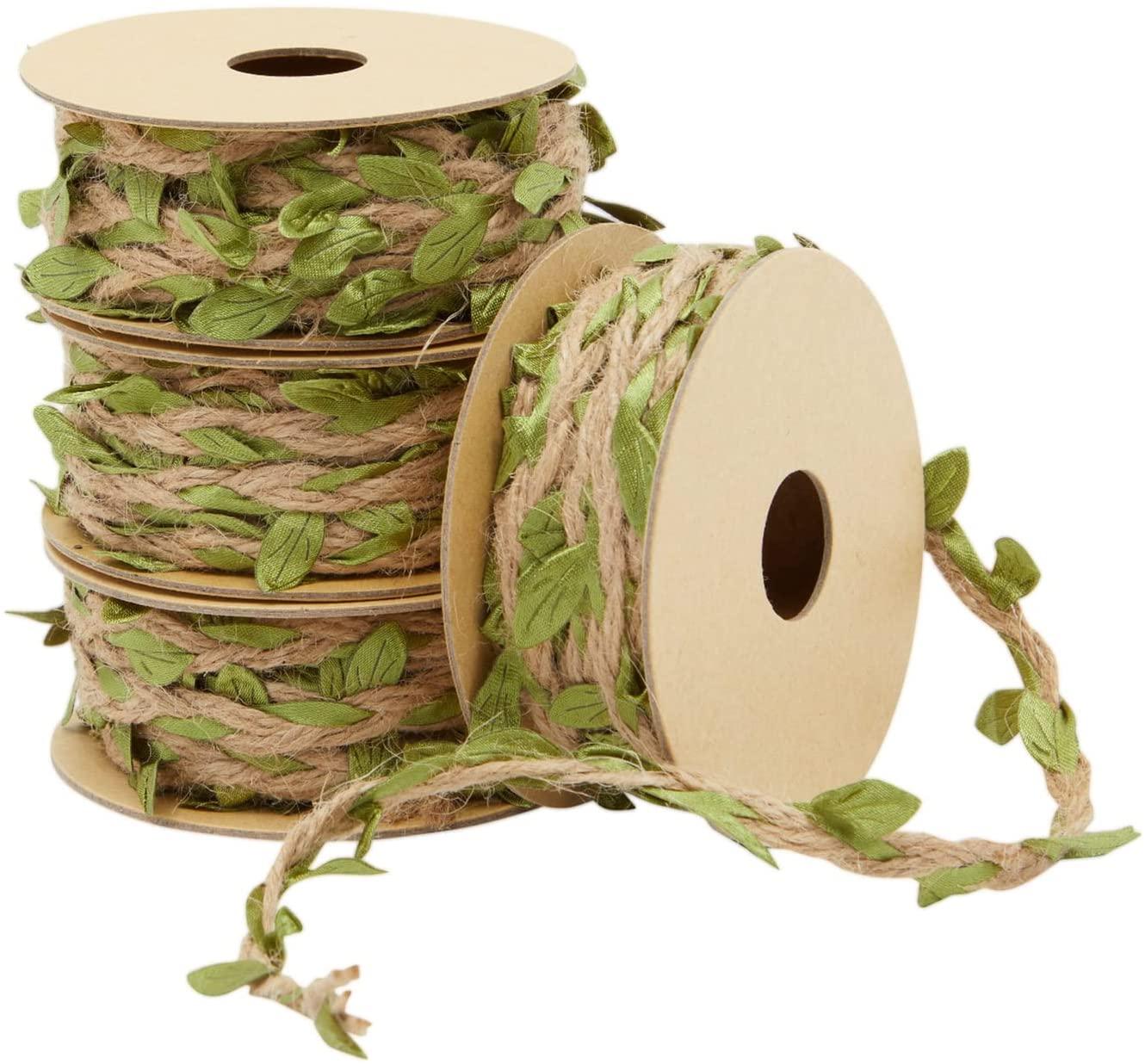 4 Rolls Burlap Leaf Ribbon for Jungle Safari Birthday Party Decorations, 16 Feet Jute Vine Garland for Wreaths, Baby Shower, Classroom - Lasercutwraps Shop