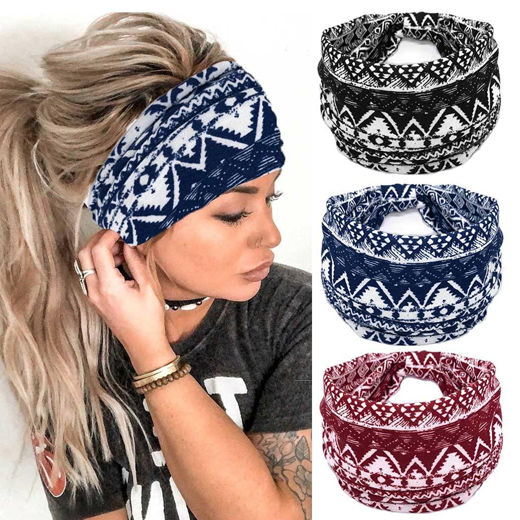 Boho Headbands Leopard Hair Bands Knoted Turban Headband Stretch Twist Head Wraps Stripe Cloth Head Bands for Women and Girls 3 Pcs - Lasercutwraps Shop