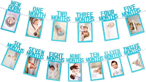 1st Birthday Baby Photo Banner for Newborn to 12 Months, Monthly Milestone Photograph Bunting Garland - Lasercutwraps Shop