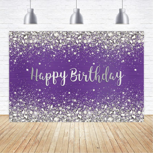 Glitter Purple Diamonds Happy Birthday Backdrop Shinning Silver Bokeh Dots Women Girls Photography Background Sweet 16 Party Decorations - Lasercutwraps Shop