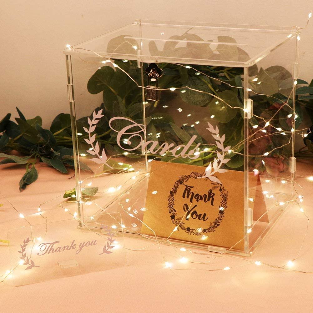 SEKKVY Acrylic Wedding Card Box Money Post Gift Box Holder,Clear Card Box Large Letter Envelope Boxes with Lock and Slot for Reception Anniversary Bir