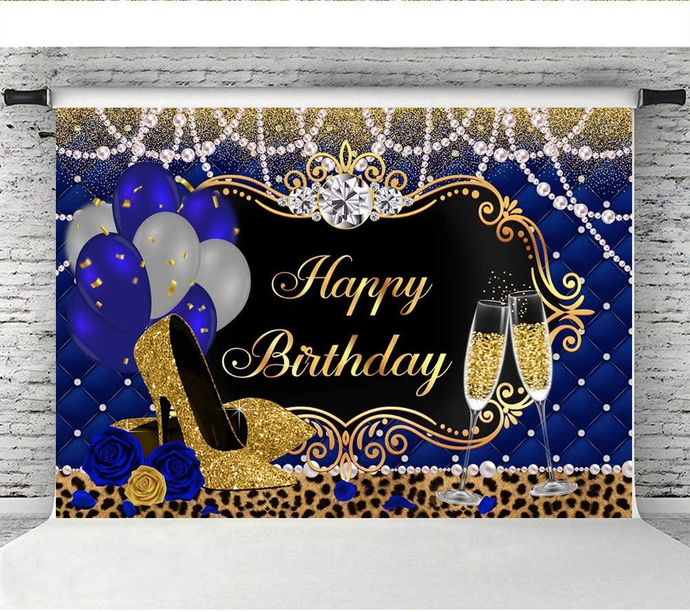 Gold and Royal Blue Birthday Backdrop for Women Happy Birthday Party Background - Lasercutwraps Shop