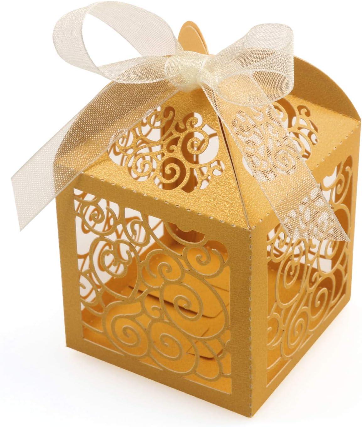 100 Pack Wedding Favor Boxes Laser Cut Boxes Party Favor Box Small Gift Boxes Lace Candy Boxes for Wedding Bridal Shower Baby Shower Birthday Party - Lasercutwraps Shop