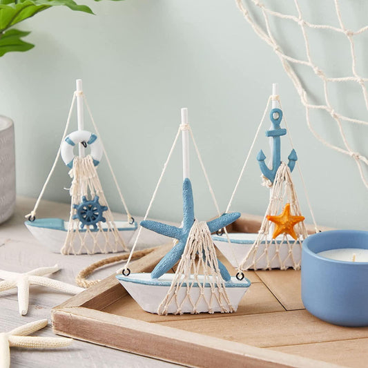 Set of 4 Miniature Sailboat Decor for Bathroom Accessories, Nautical Sailing Decorations for Home (4.4 x 6.8 in) - Lasercutwraps Shop