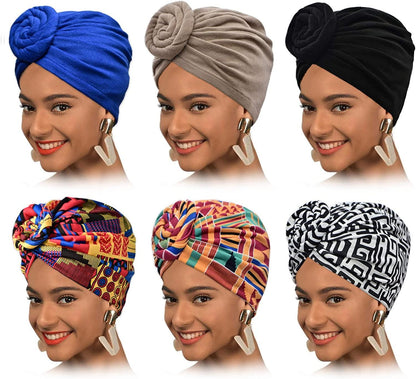 6 Pcs Pre Tied Knot Head Wraps for Women Turban African Headwrap - Lasercutwraps Shop