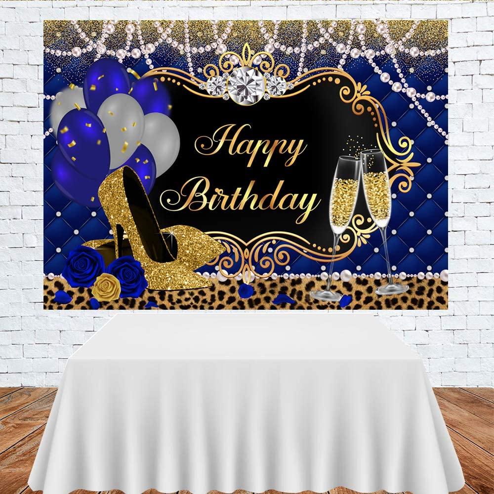 Gold and Royal Blue Birthday Backdrop for Women Happy Birthday Party Background - Lasercutwraps Shop