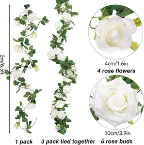 3PCS White Rose Garland Artificial Floral Garland White Flower Vines Fake Silk Flower Garland Hanging Rose Ivy for Wedding Arch - Lasercutwraps Shop
