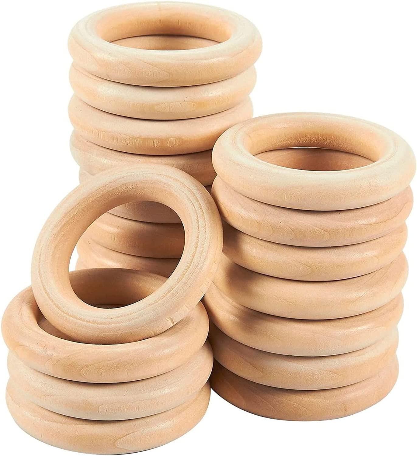 20 Pack Unfinished Natural Wooden Rings for Crafts, Macrame (2.2 Inch) - Lasercutwraps Shop