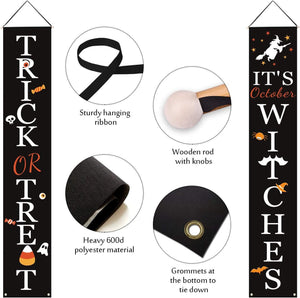Halloween Decorations Outdoor | Trick or Treat & It's October Witches Front Porch Banners for Halloween Porch Decor - Lasercutwraps Shop