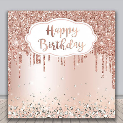 Pink Rose Golden Birthday Party Backdrop Glitter Diamonds Happy Birthday Background - Lasercutwraps Shop