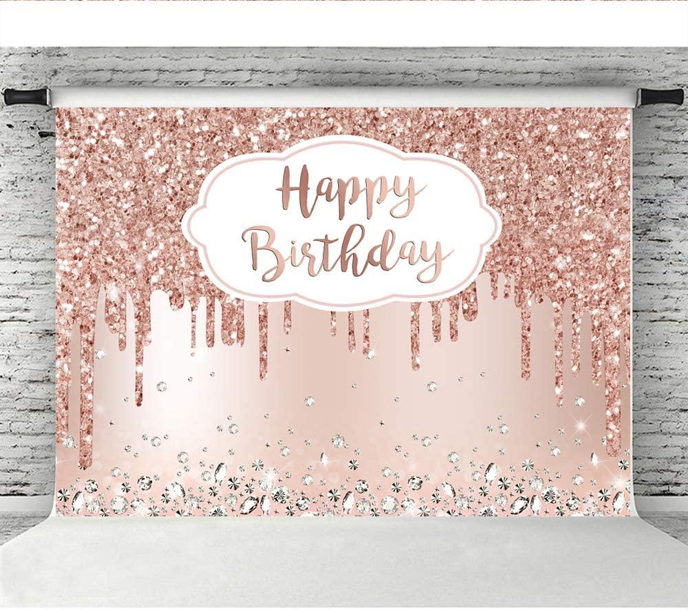 Pink Rose Golden Birthday Party Backdrop Glitter Diamonds Happy Birthday Background - Lasercutwraps Shop