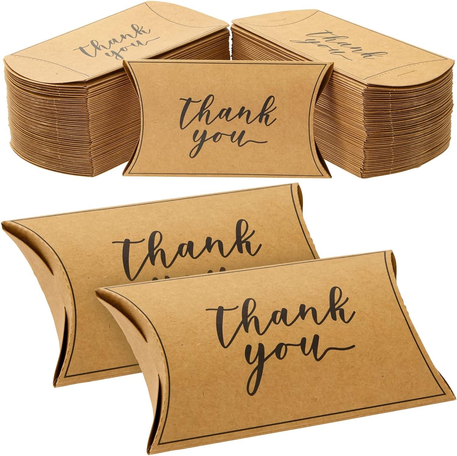 100-Pack Wedding Favor Pillow Boxes, Bulk 5.2x3.2-Inch Kraft Paper Thank You Gift Boxes - Lasercutwraps Shop